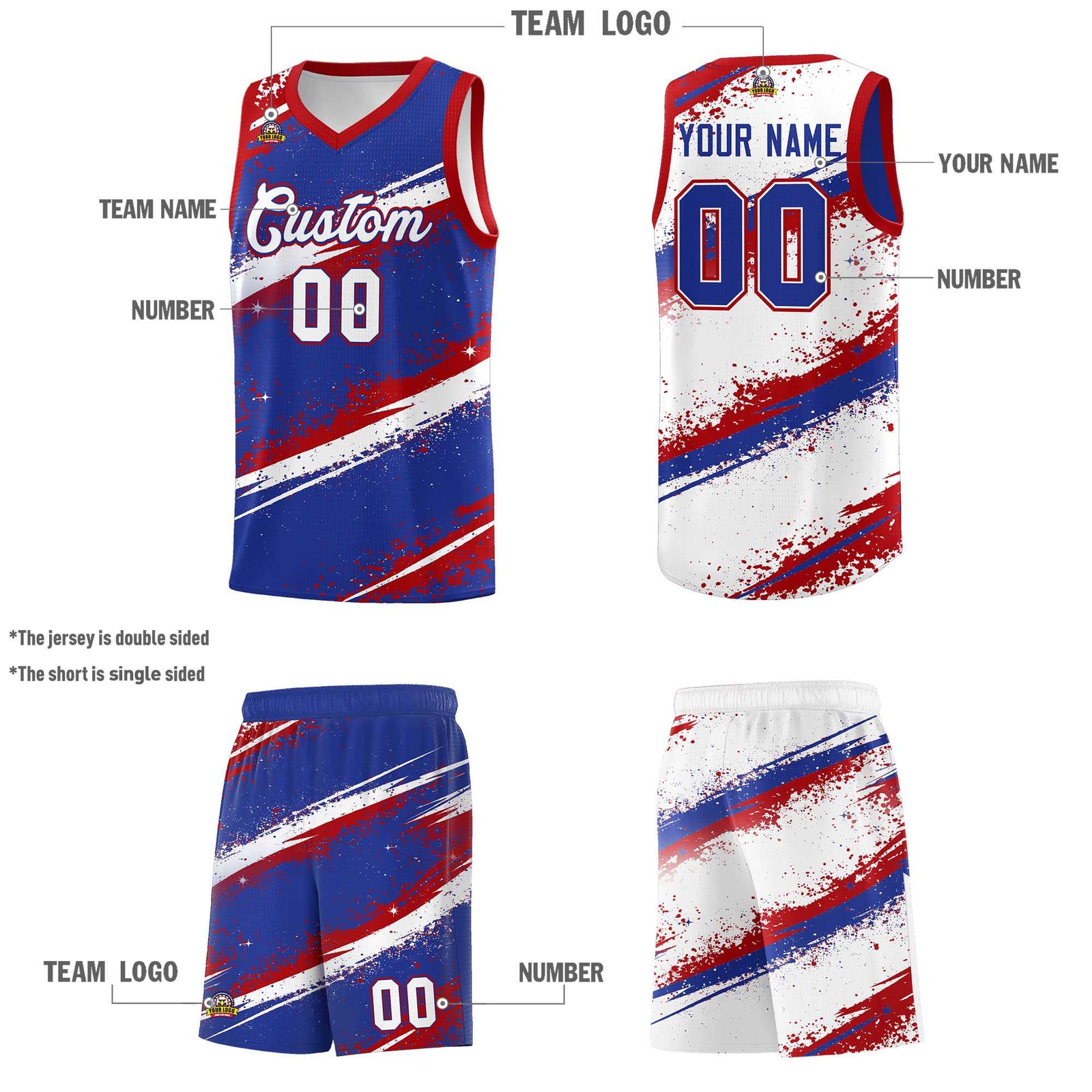 Custom Royal Blue Red White Basketball Jersey Stellar Strike Series Impact Quick-Drying