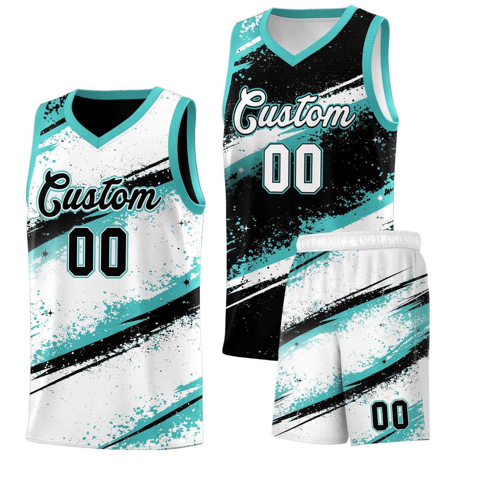 Custom Black Teal-04 White Basketball Jersey Stellar Strike Series Stellar Lightweight