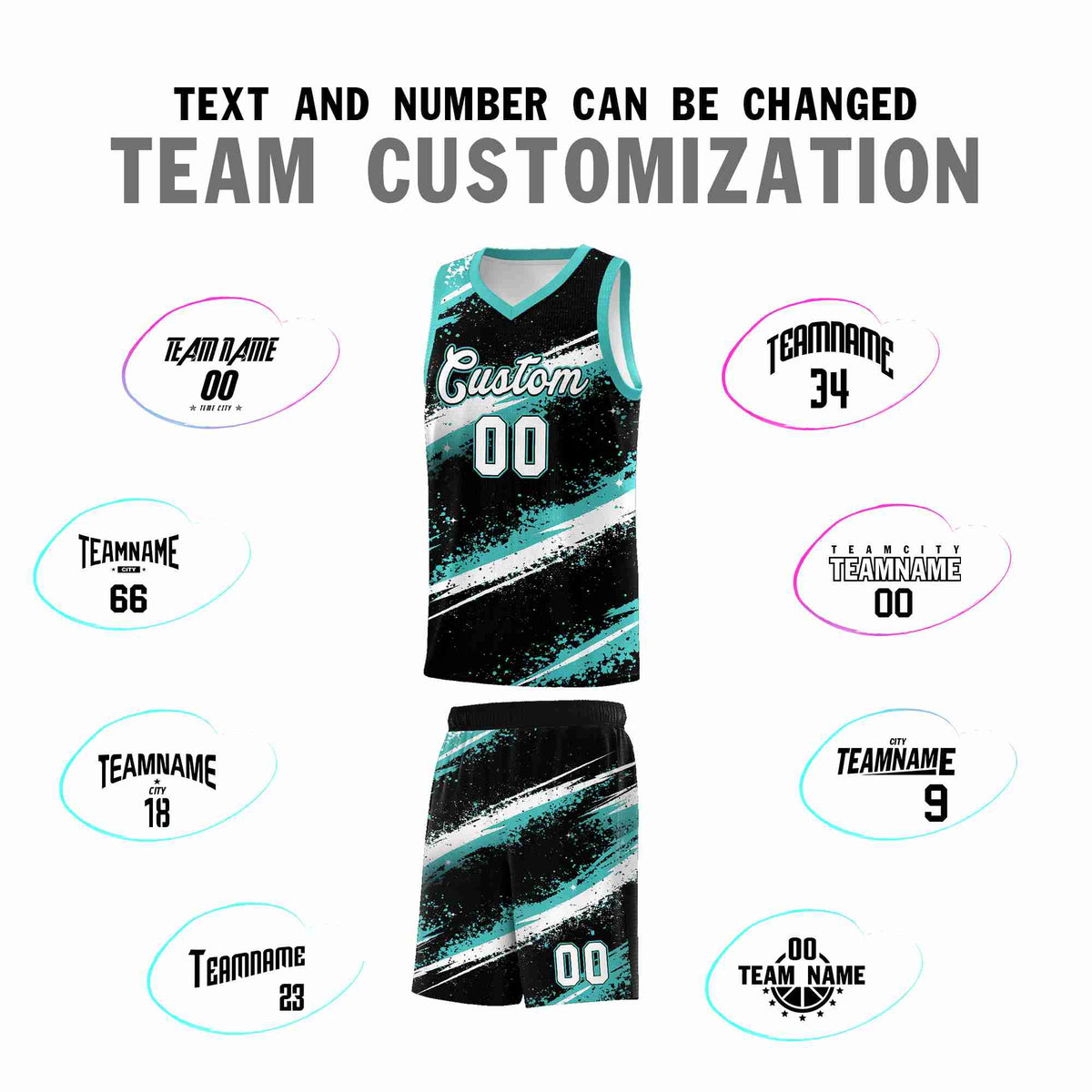 Custom Black Teal-04 White Basketball Jersey Stellar Strike Series Stellar Lightweight