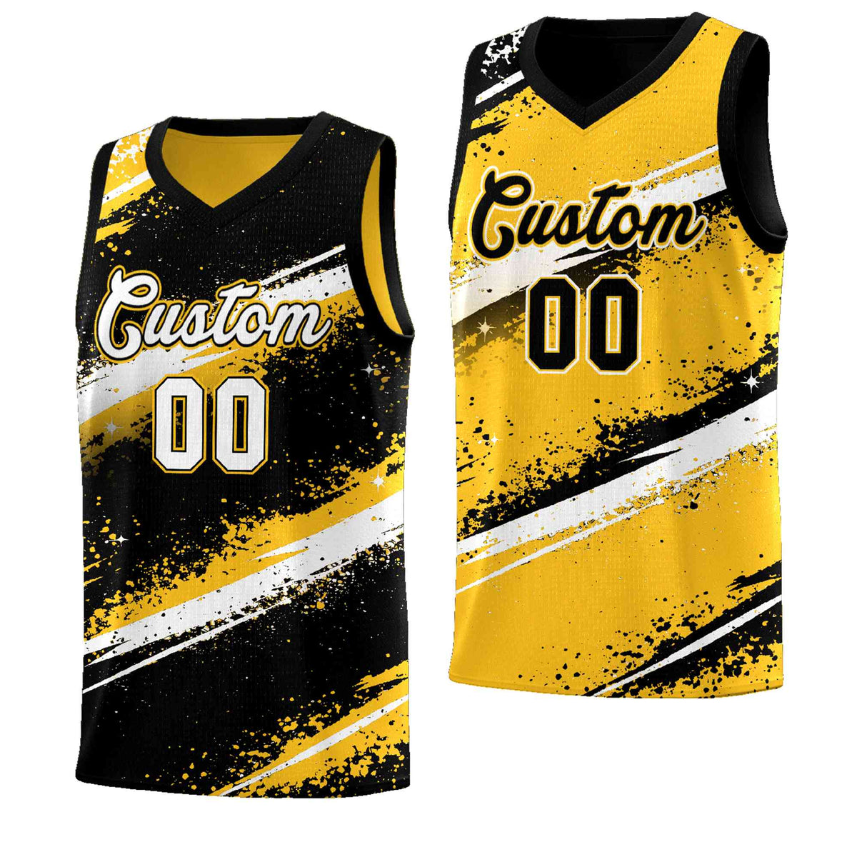 Custom Black Yellow White Basketball Jersey Stellar Strike Series Splash Wrinkle-Resistant