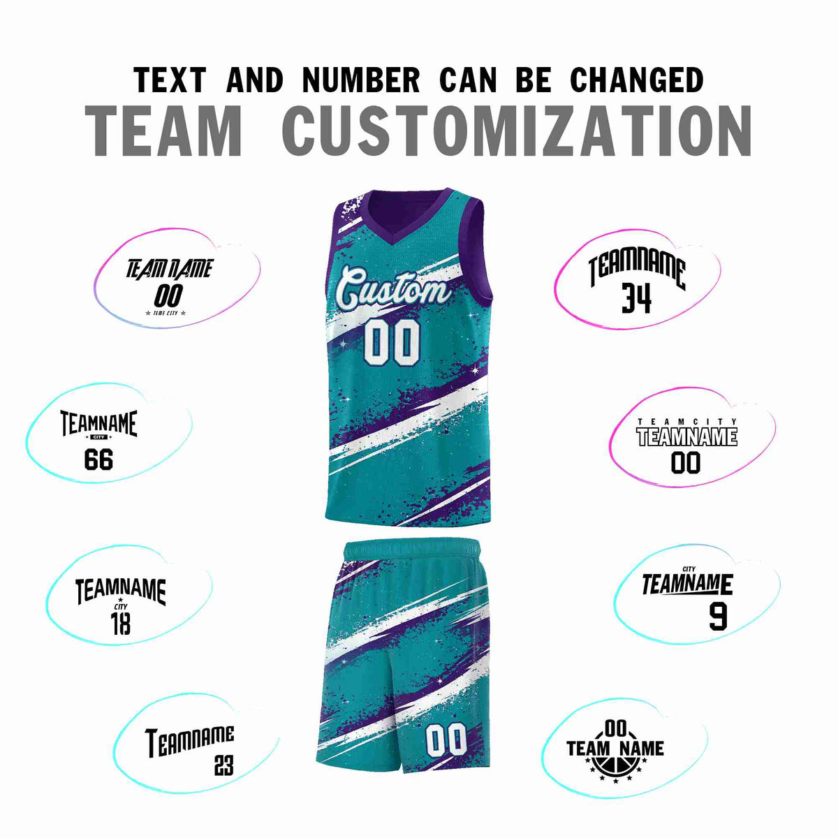 Custom Teal Purple White Basketball Jersey Stellar Strike Series Reversible Drapable