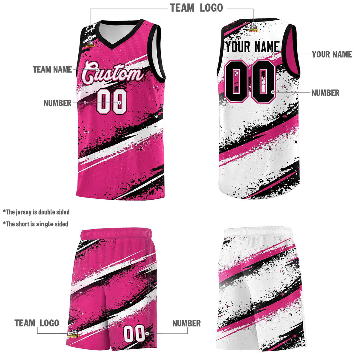 Custom Pink Black White Basketball Jersey Stellar Strike Series Dynamic Sublimation Printing