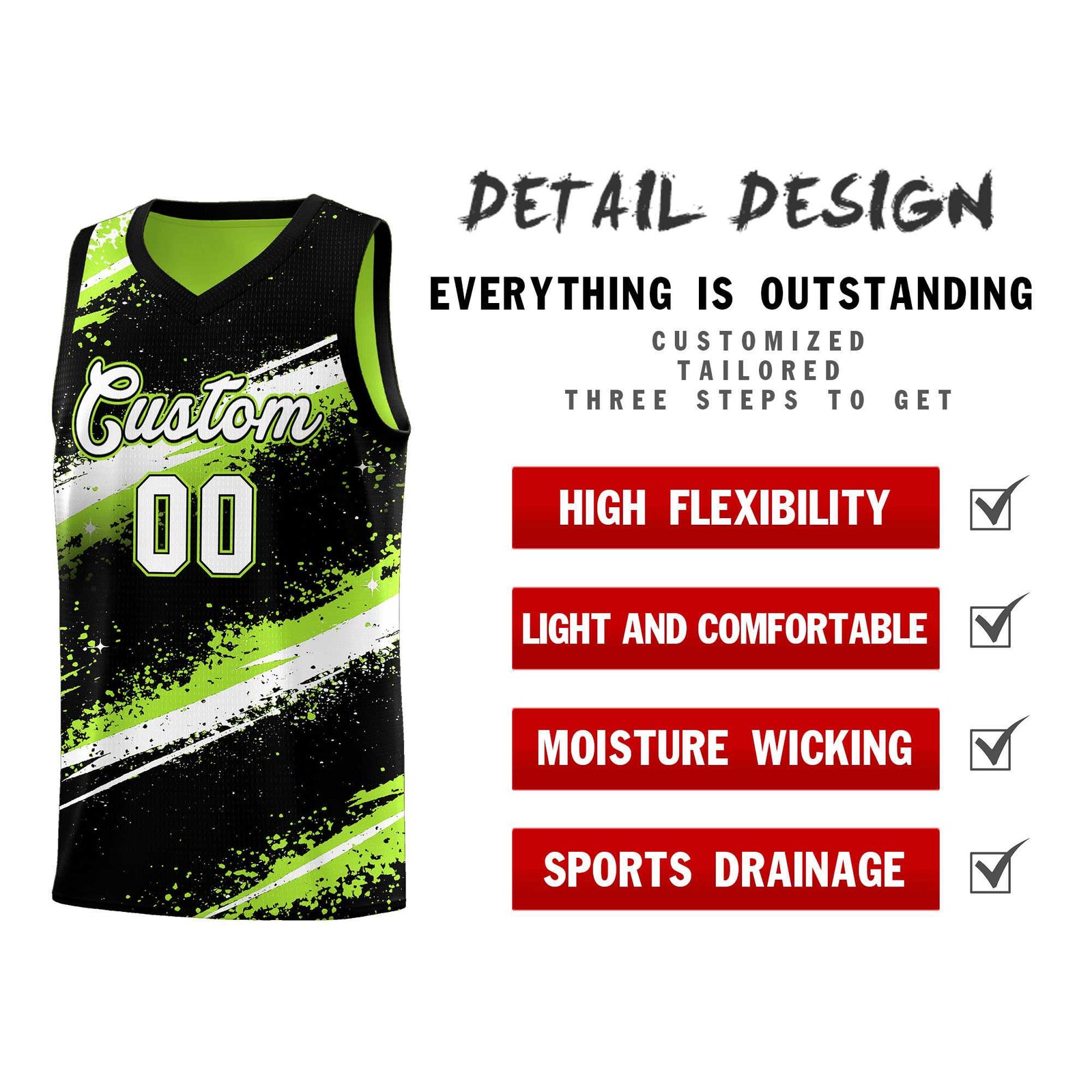 Custom Black Green White Basketball Jersey Stellar Strike Series Velocity Breathable