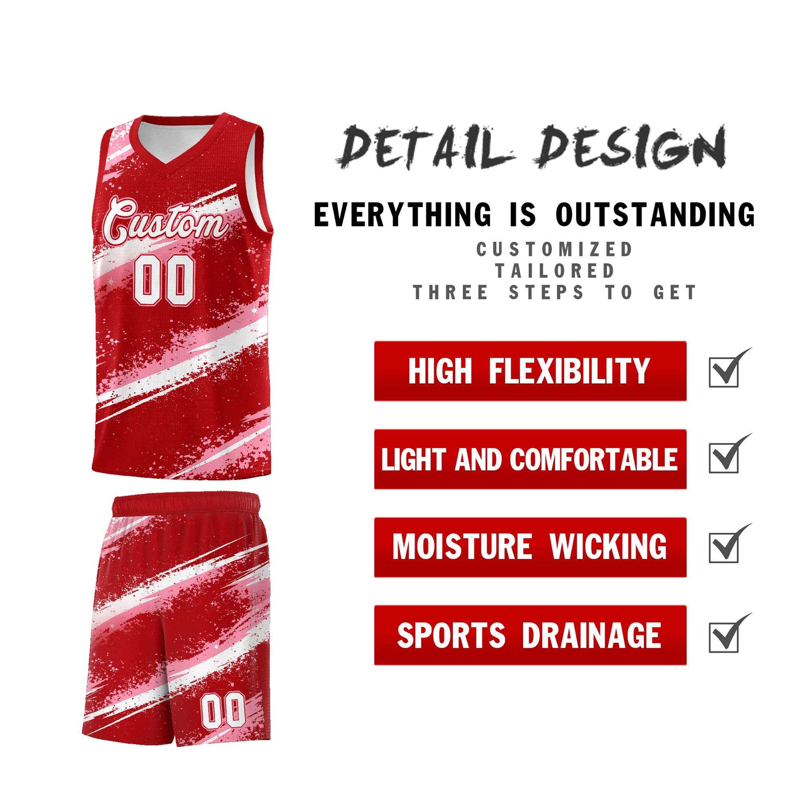 Custom Red Light Pink White Basketball Jersey Stellar Strike Series Impact Lightweight