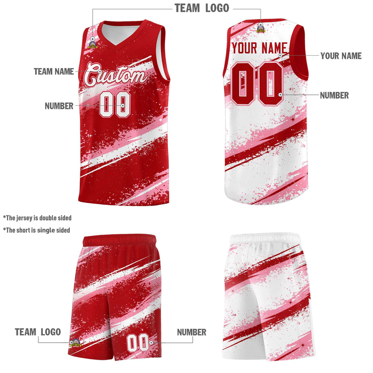 Custom Red Light Pink White Basketball Jersey Stellar Strike Series Impact Lightweight