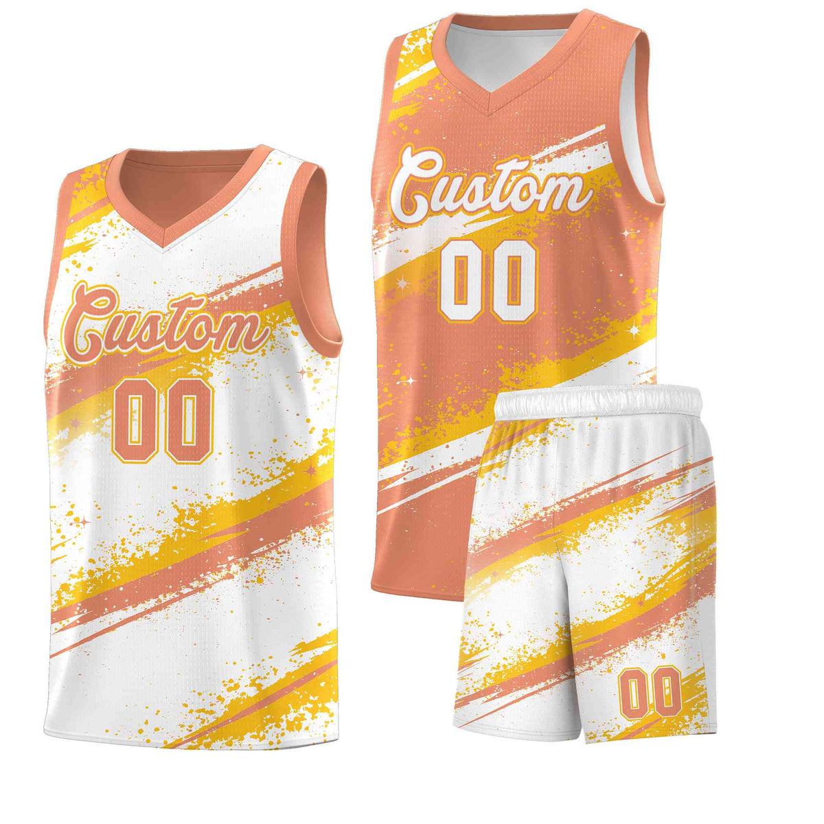 Custom Light Orange Yellow White Basketball Jersey Stellar Strike Series Stellar Wrinkle-Resistant