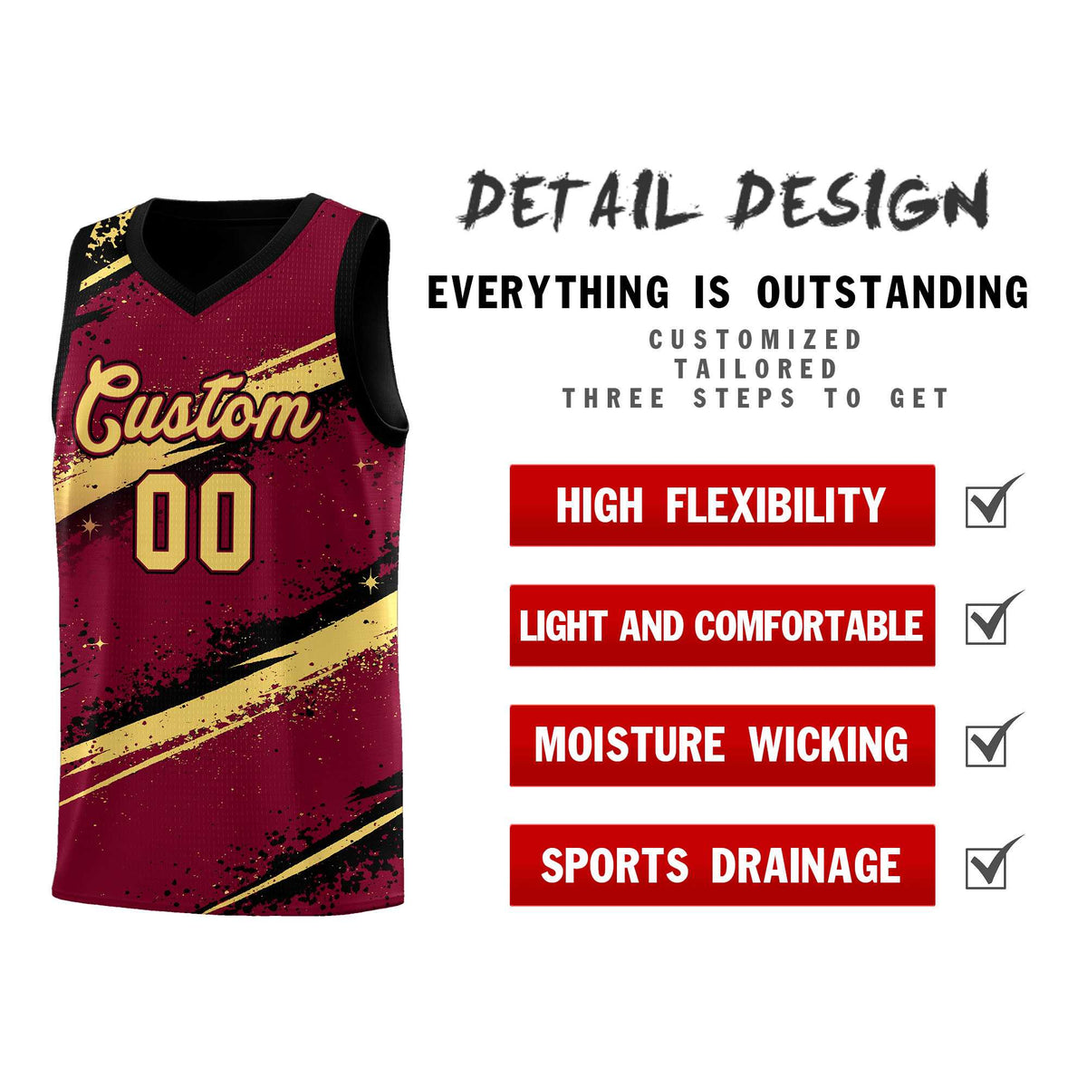 Custom Crimson Black Khaki Basketball Jersey Stellar Strike Series Dynamic Breathable