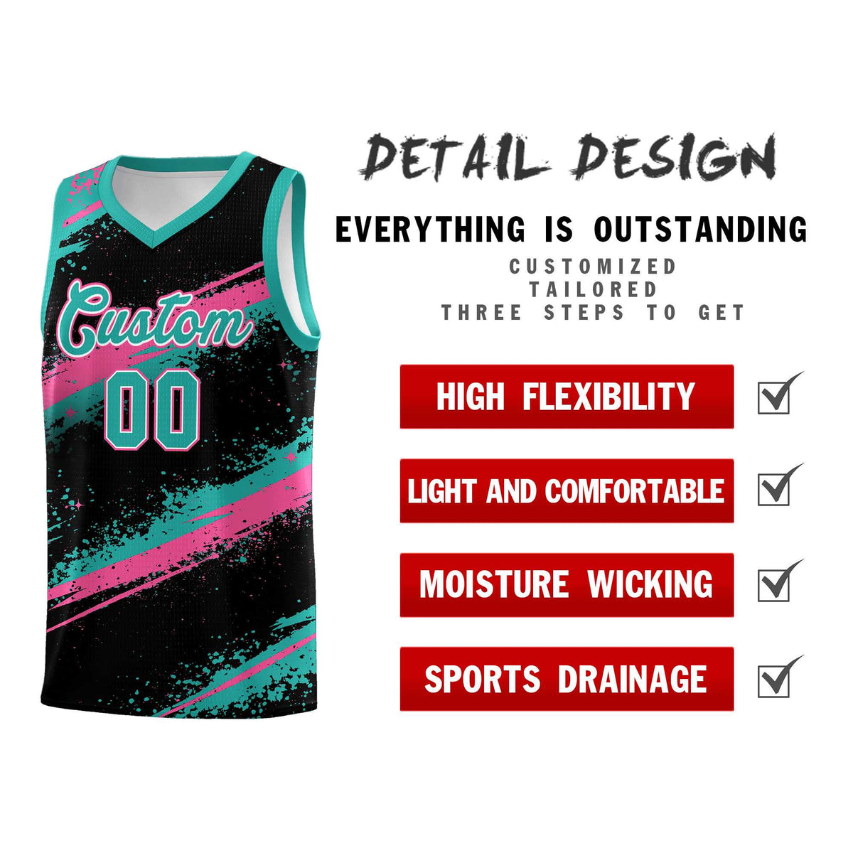 Custom Black Aqua Pink Basketball Jersey Stellar Strike Series Cosmic Lightweight