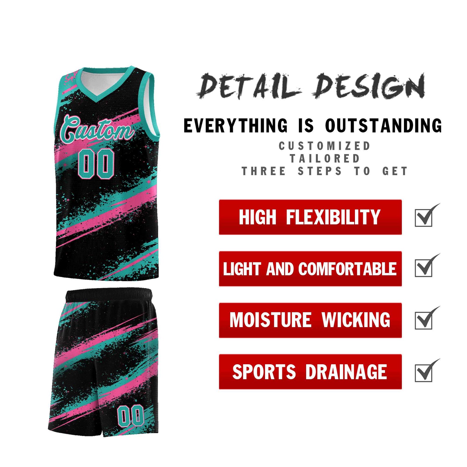 Custom Black Aqua Pink Basketball Jersey Stellar Strike Series Cosmic Lightweight