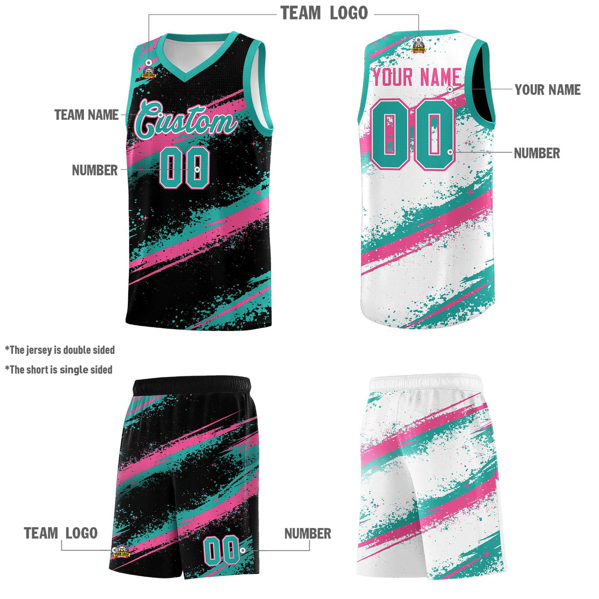 Custom Black Aqua Pink Basketball Jersey Stellar Strike Series Cosmic Lightweight