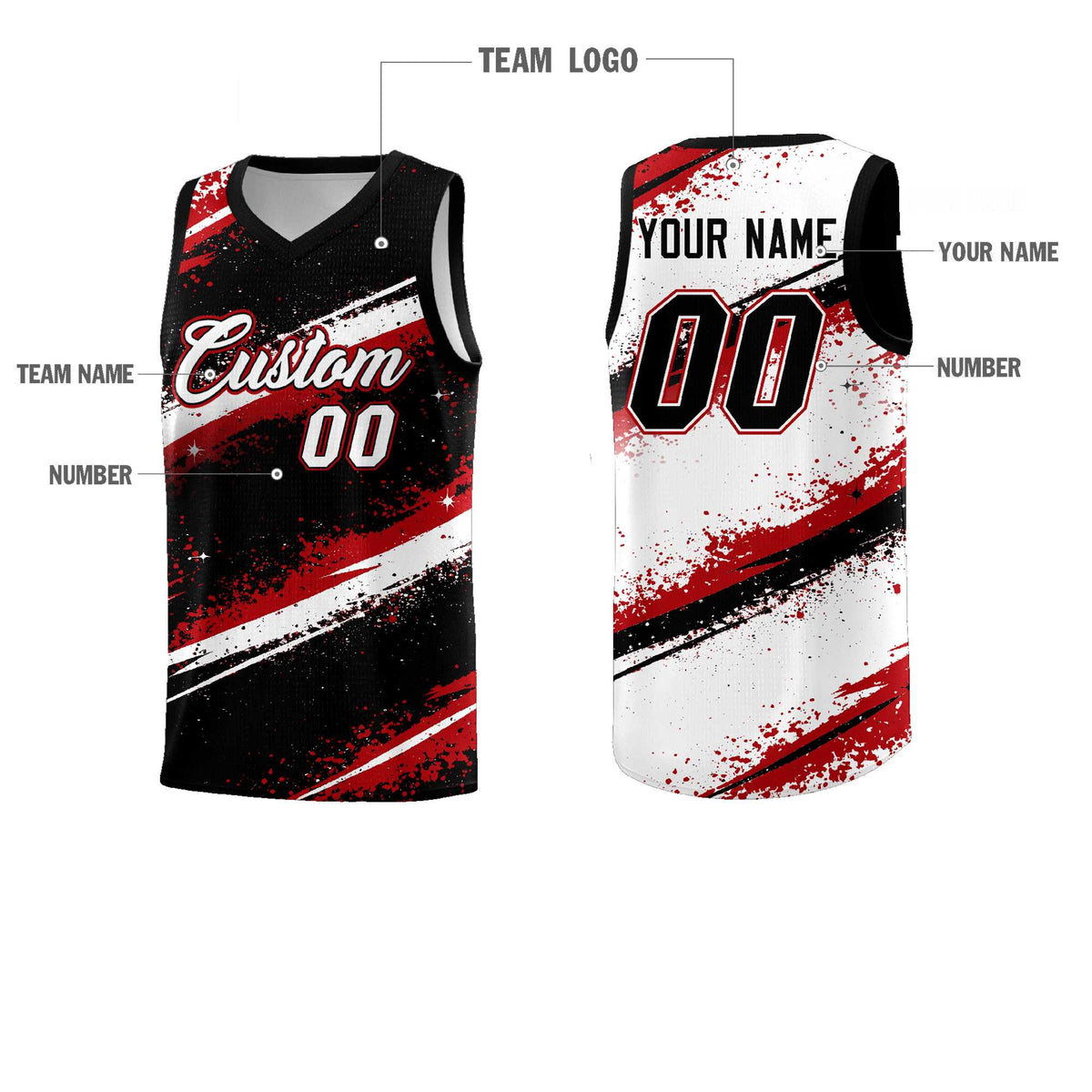 Custom Black Red White Basketball Jersey Stellar Strike Series Stellar Breathable