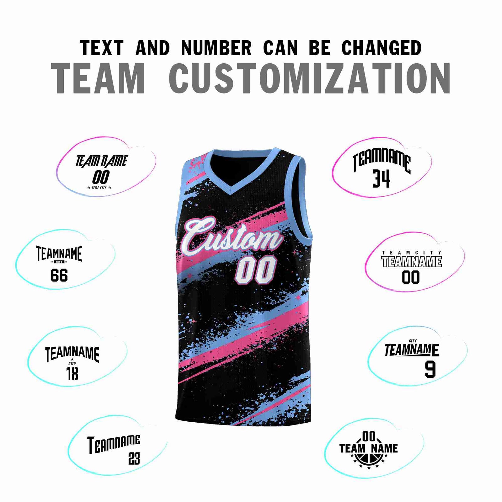 Custom Black Pink Light Blue Basketball Jersey Stellar Strike Series Reversible Lightweight