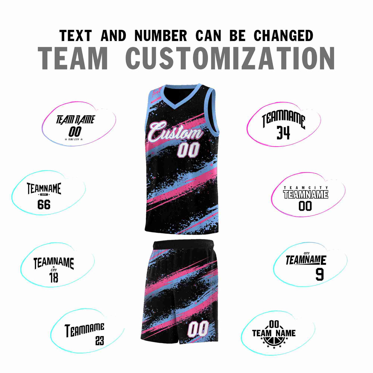 Custom Black Pink Light Blue Basketball Jersey Stellar Strike Series Reversible Lightweight