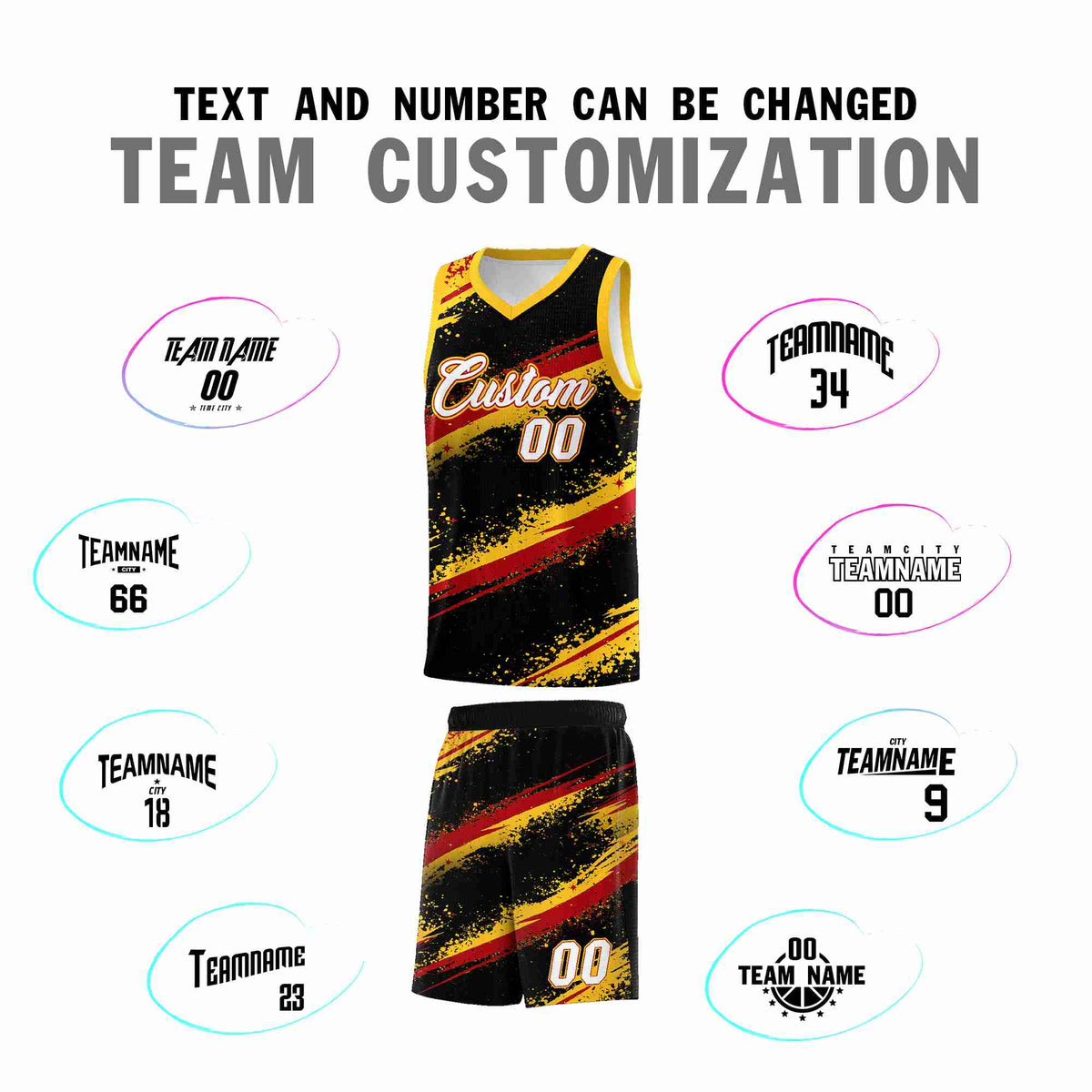Custom Black Yellow Red Basketball Jersey Stellar Strike Series Dynamic Wrinkle-Resistant