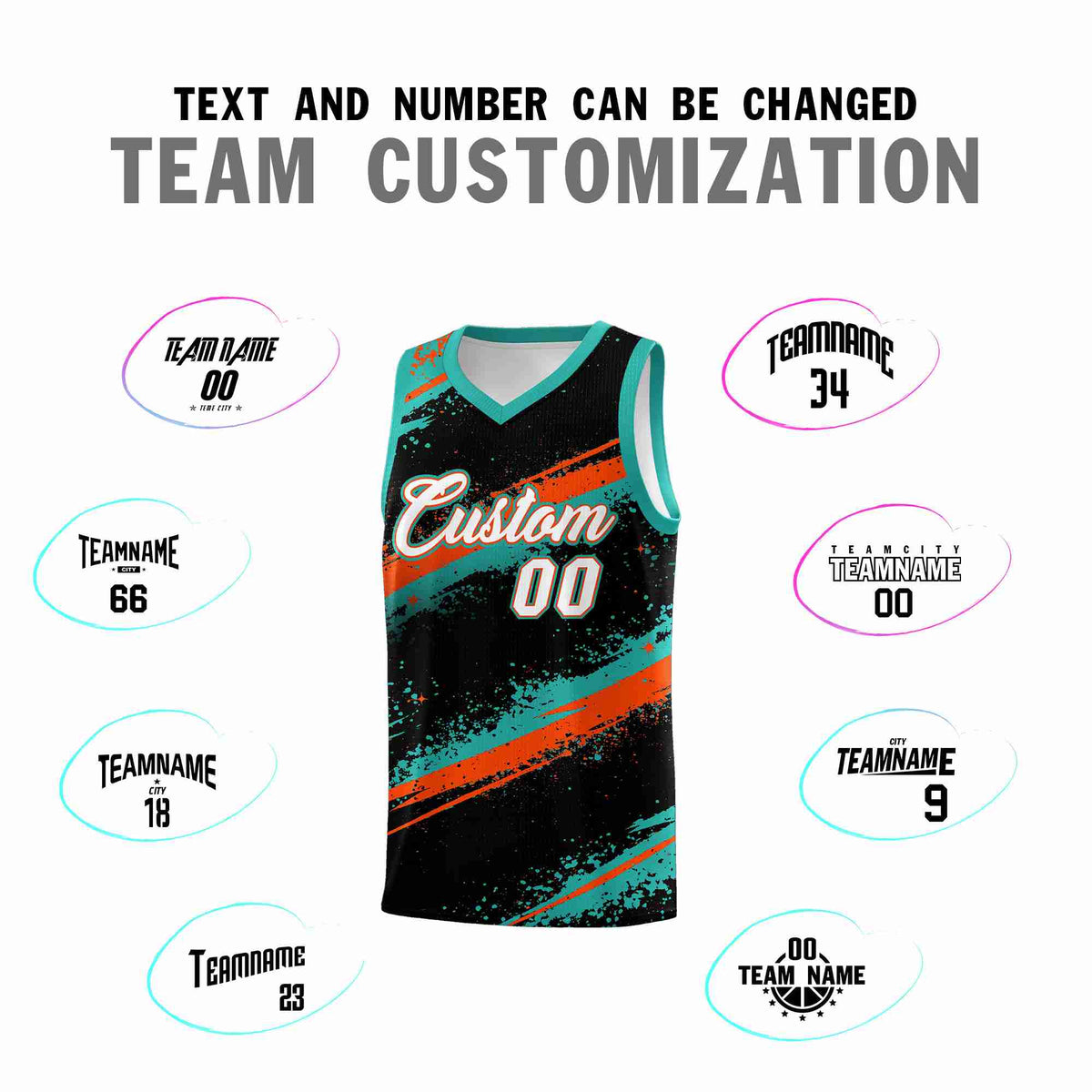 Custom Black Aqua Orange Basketball Jersey Stellar Strike Series Velocity Drapable