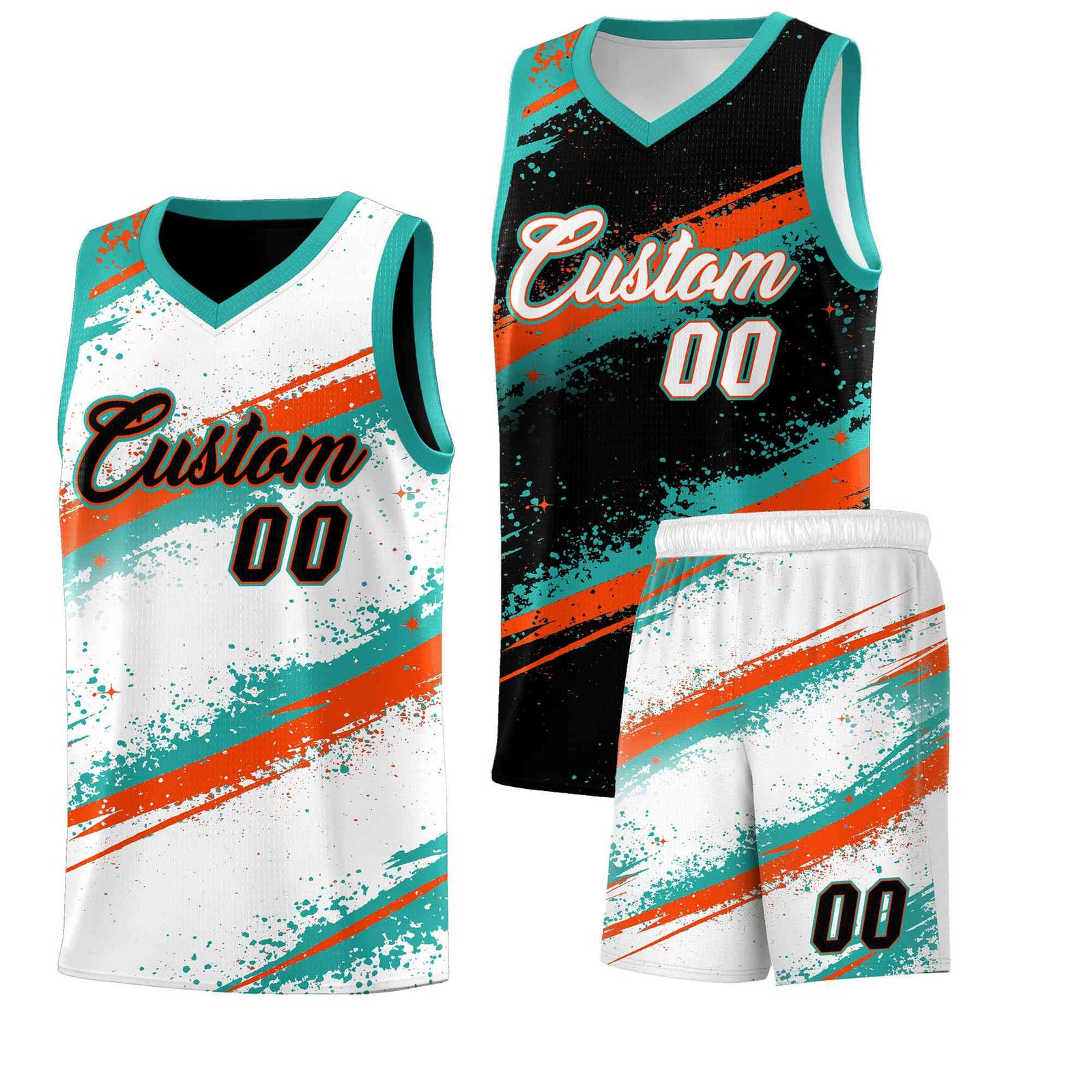 Custom Black Aqua Orange Basketball Jersey Stellar Strike Series Velocity Drapable
