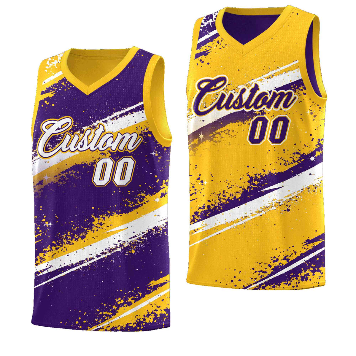 Custom Purple Yellow White Basketball Jersey Stellar Strike Series Cosmic Sublimation Printing