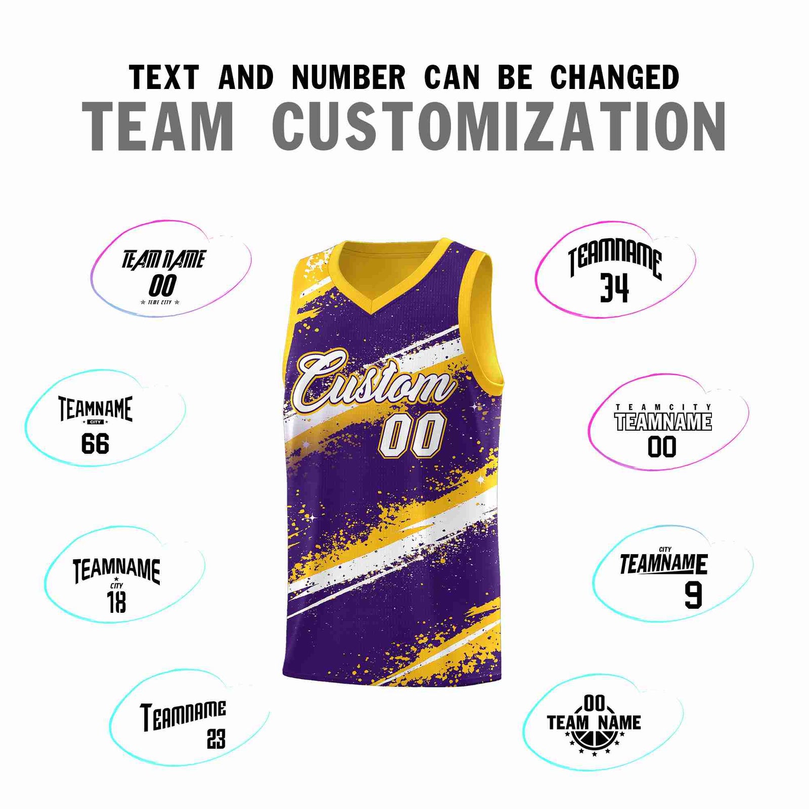 Custom Purple Yellow White Basketball Jersey Stellar Strike Series Cosmic Sublimation Printing