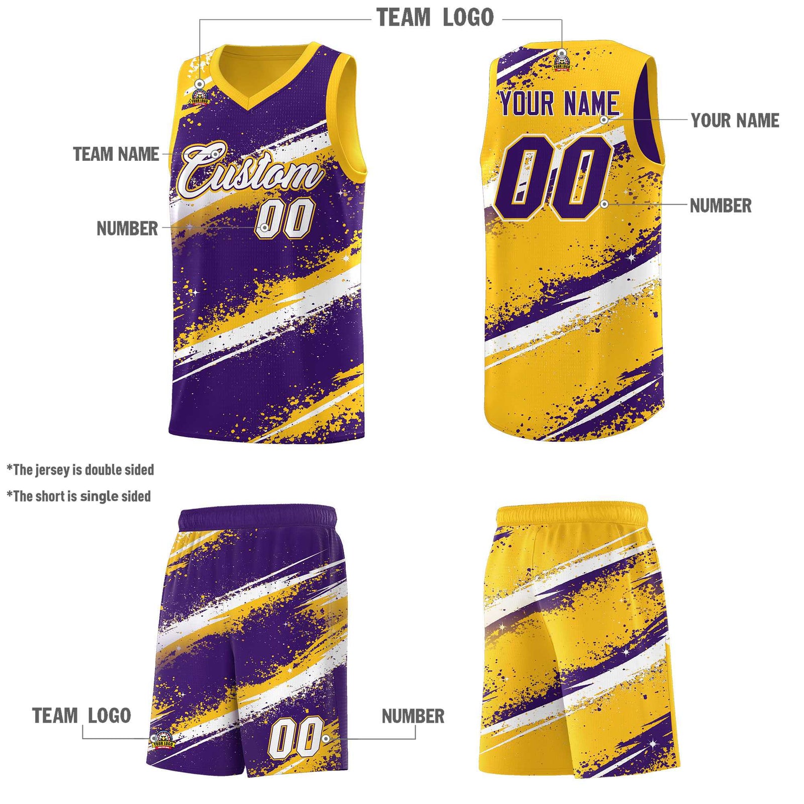 Custom Purple Yellow White Basketball Jersey Stellar Strike Series Cosmic Sublimation Printing