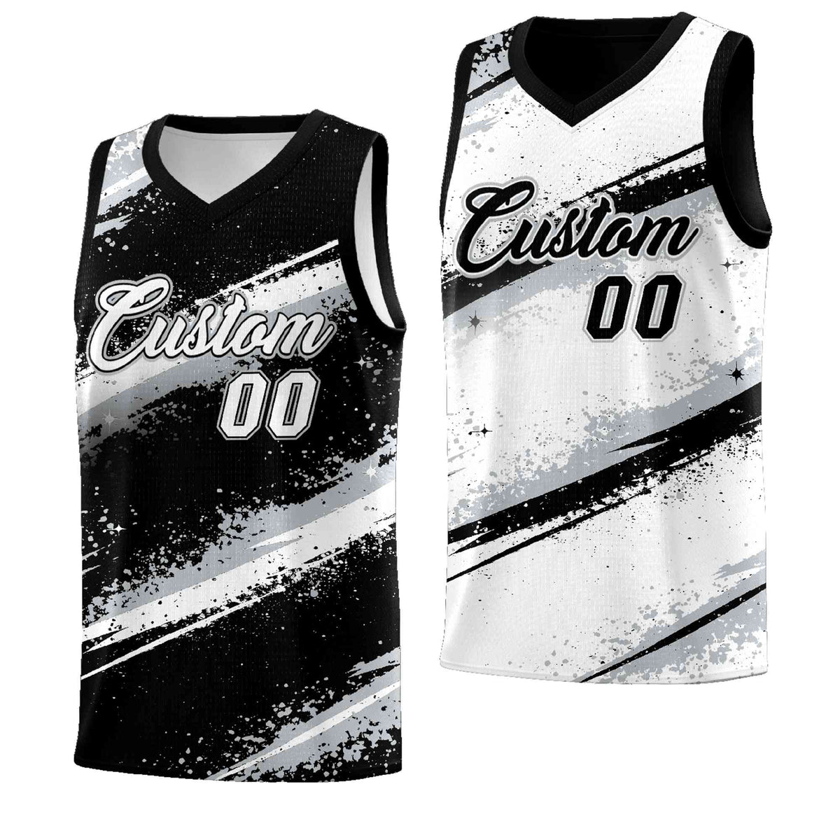 Custom Black Silver White Basketball Jersey Stellar Strike Series Stellar Quick-Drying