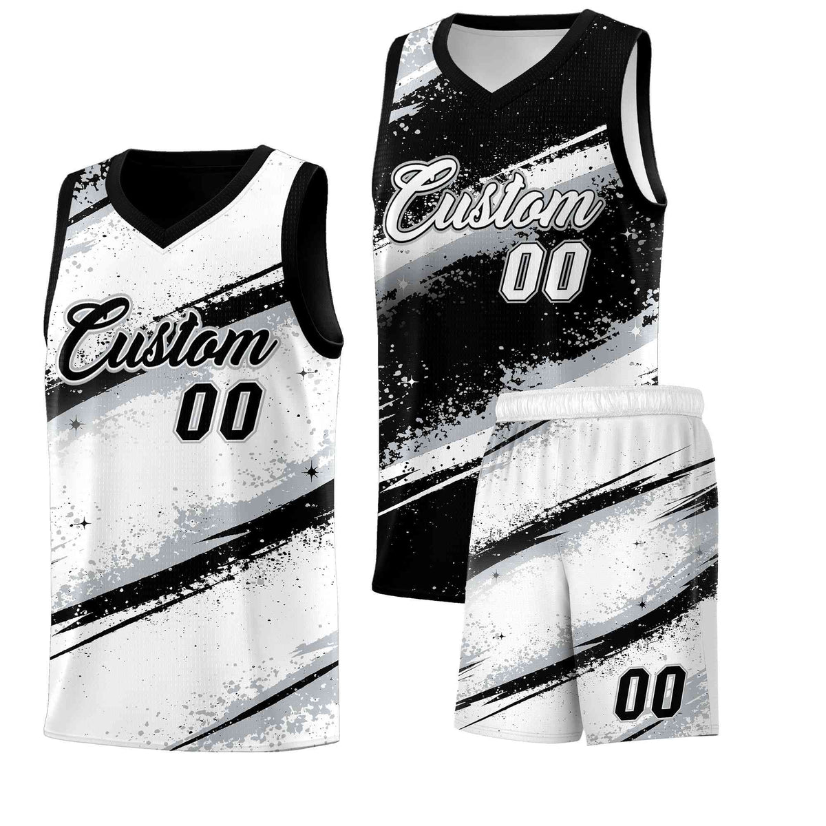 Custom Black Silver White Basketball Jersey Stellar Strike Series Stellar Quick-Drying