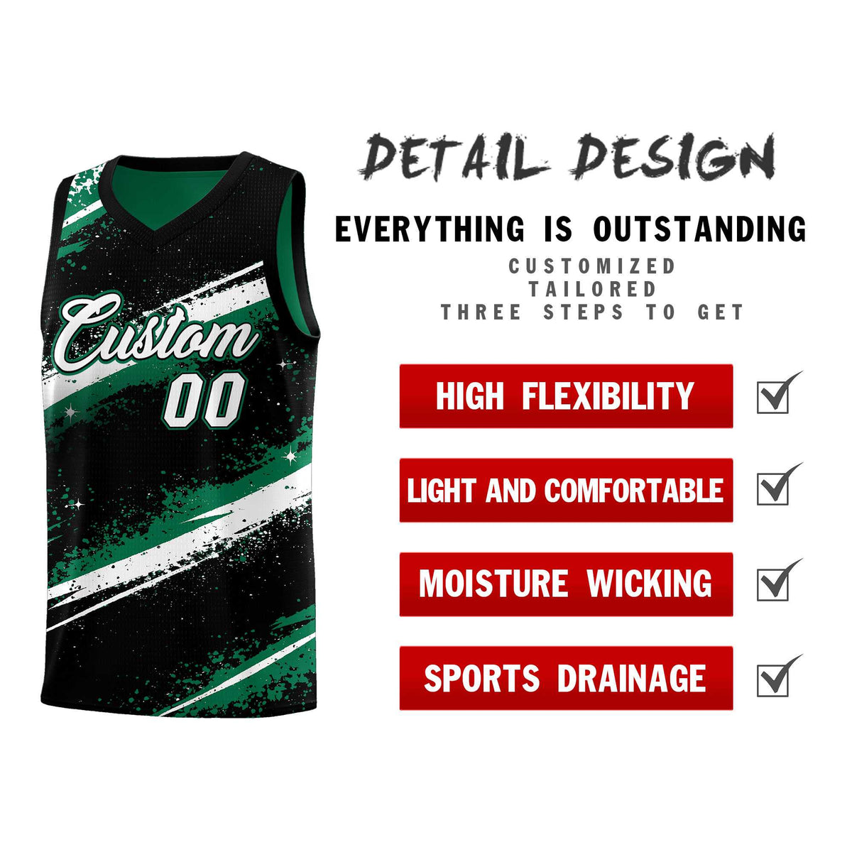 Custom Black Kelly Green White Basketball Jersey Stellar Strike Series Splash Lightweight