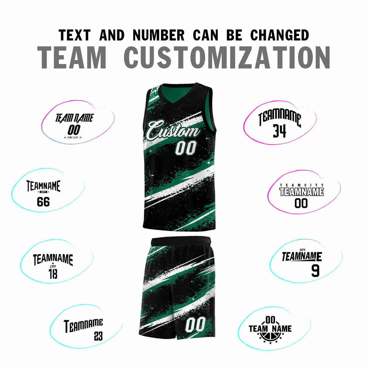 Custom Black Kelly Green White Basketball Jersey Stellar Strike Series Splash Lightweight
