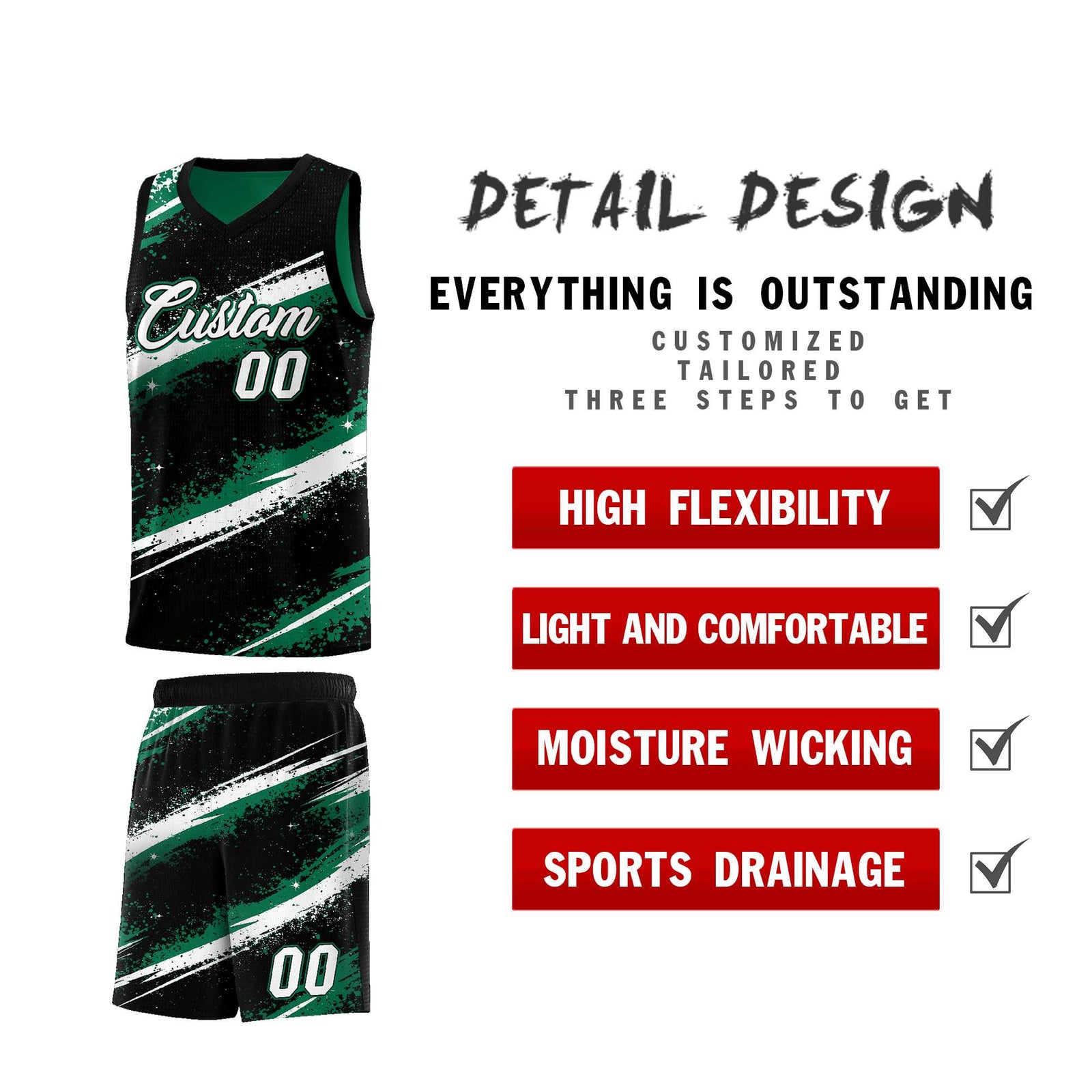Custom Black Kelly Green White Basketball Jersey Stellar Strike Series Splash Lightweight
