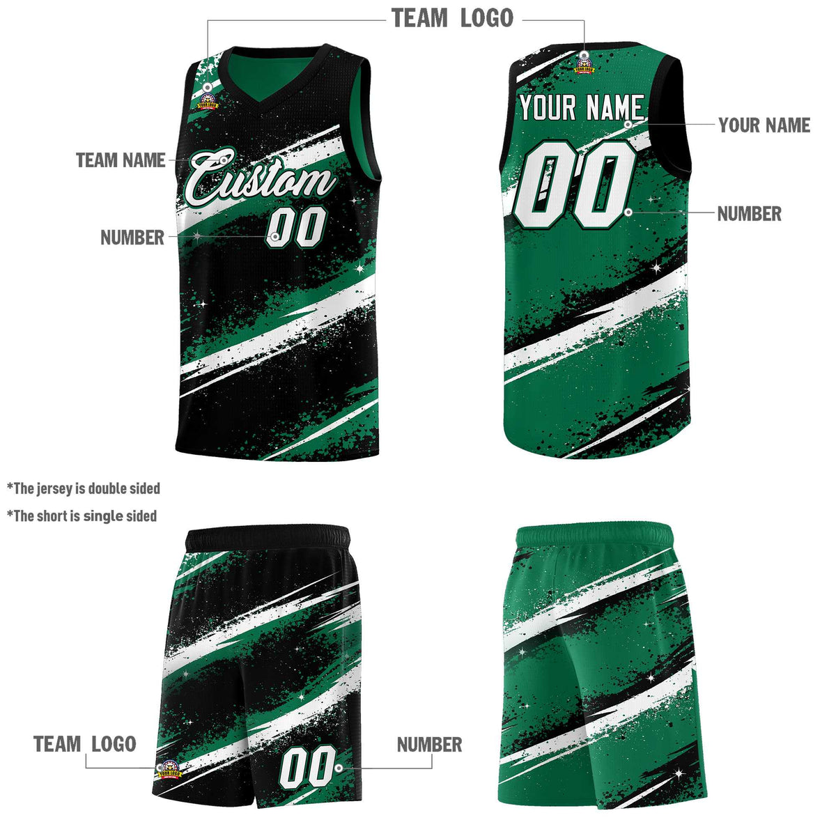 Custom Black Kelly Green White Basketball Jersey Stellar Strike Series Splash Lightweight