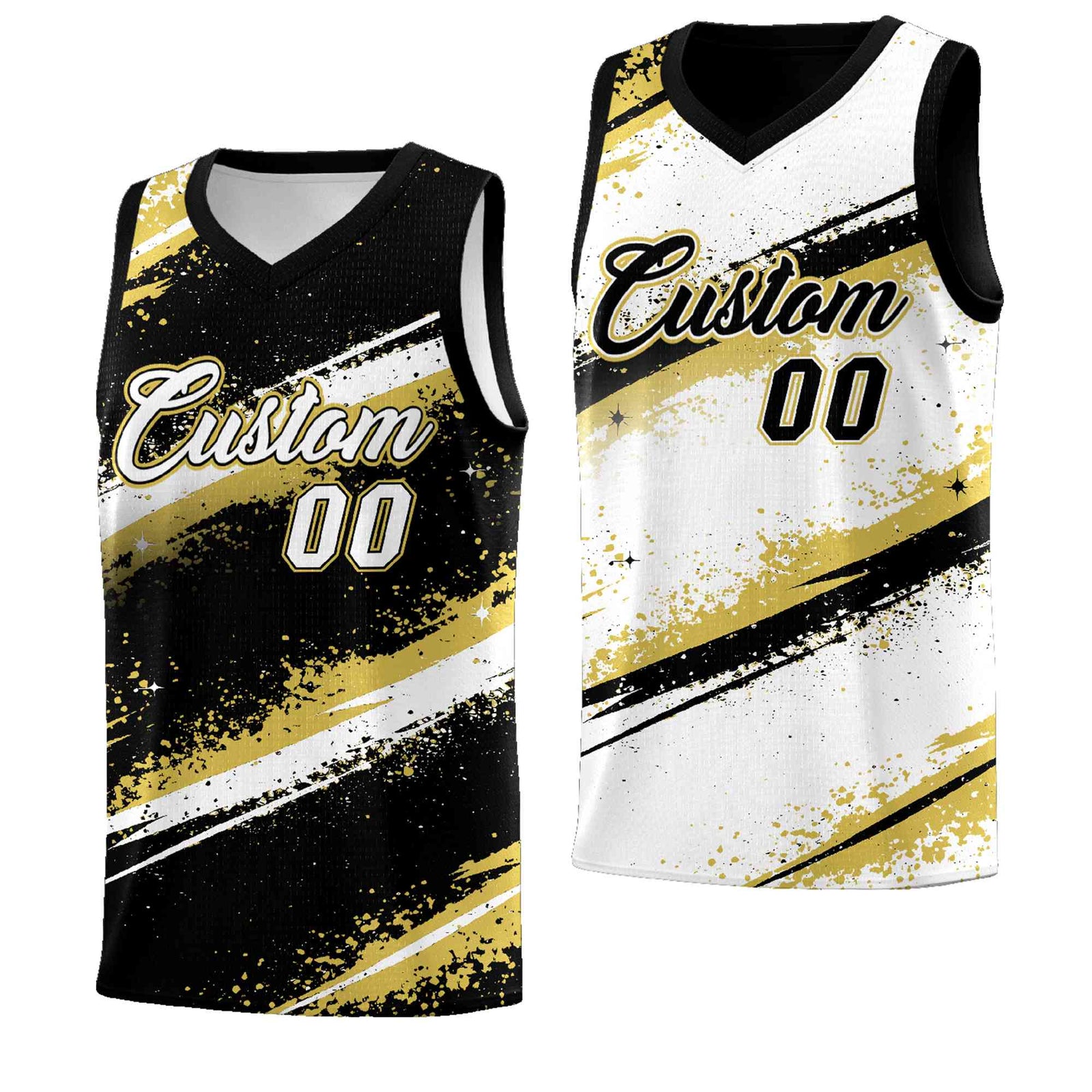 Custom Black Old Gold White Basketball Jersey Stellar Strike Series Reversible Wrinkle-Resistant