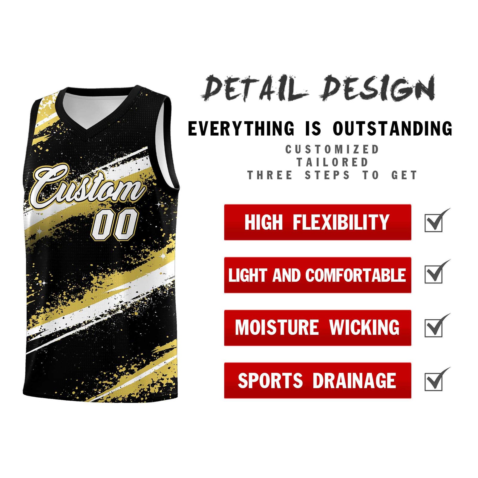Custom Black Old Gold White Basketball Jersey Stellar Strike Series Reversible Wrinkle-Resistant