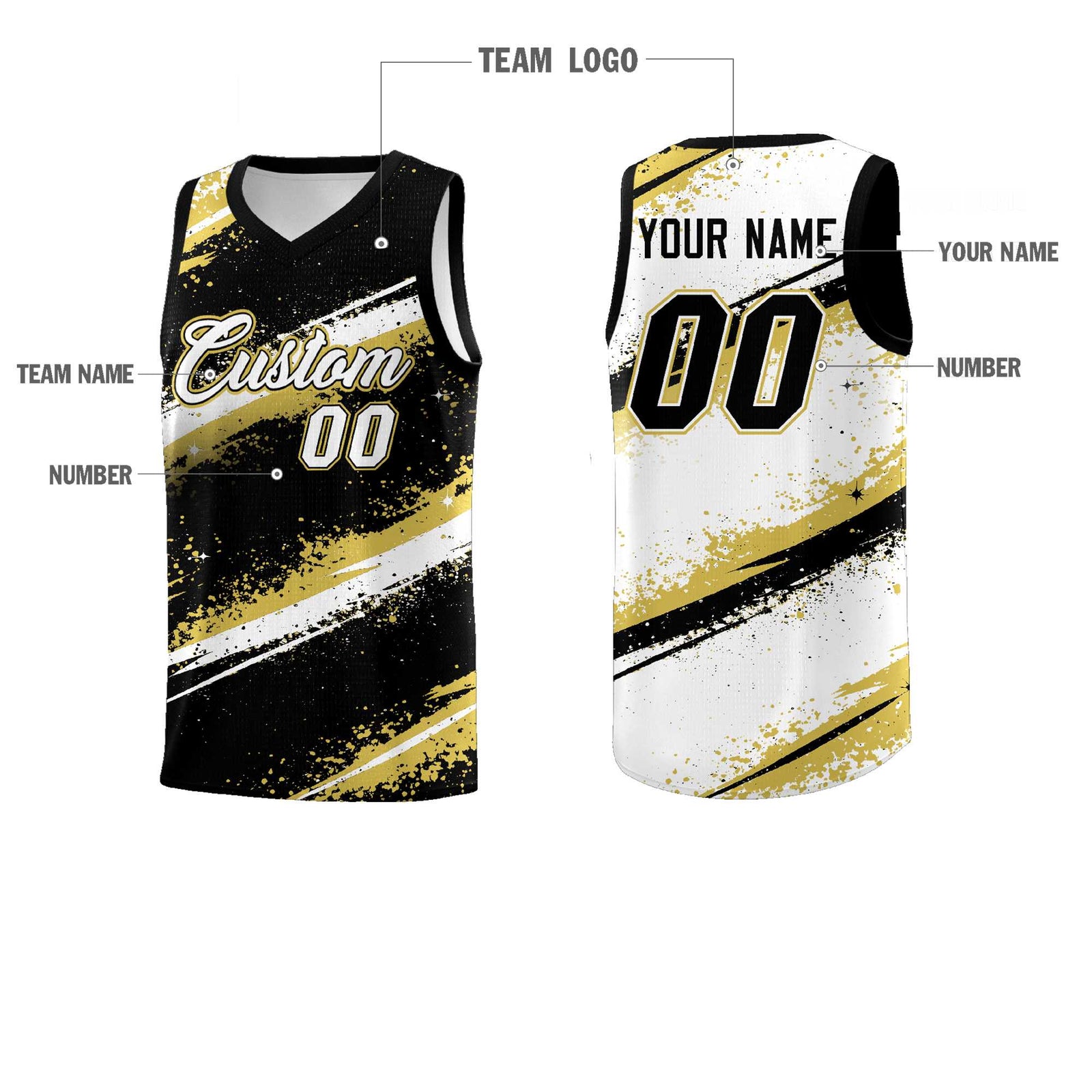 Custom Black Old Gold White Basketball Jersey Stellar Strike Series Reversible Wrinkle-Resistant