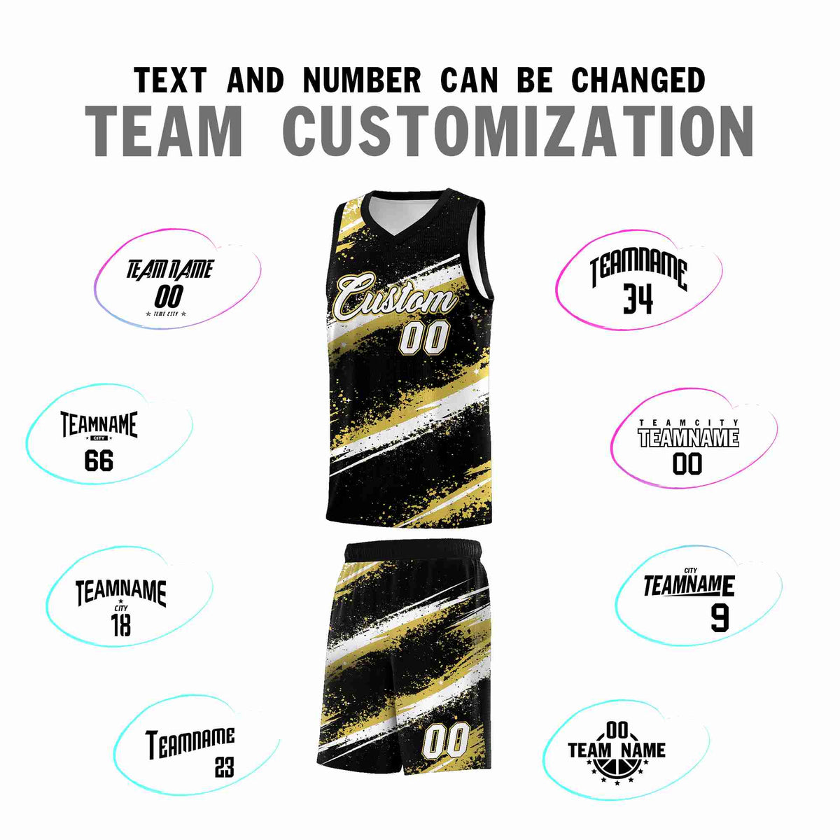 Custom Black Old Gold White Basketball Jersey Stellar Strike Series Reversible Wrinkle-Resistant