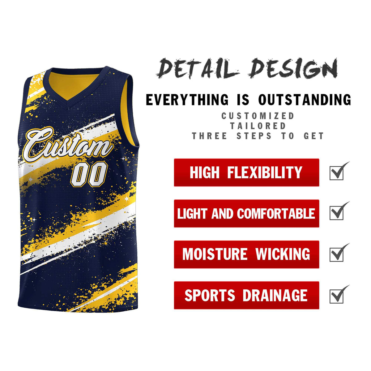 Custom Navy Yellow White Basketball Jersey Stellar Strike Series Velocity Sublimation Printing