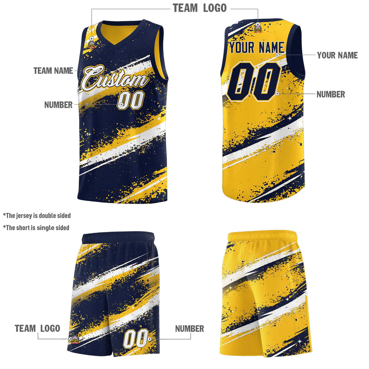 Custom Navy Yellow White Basketball Jersey Stellar Strike Series Velocity Sublimation Printing