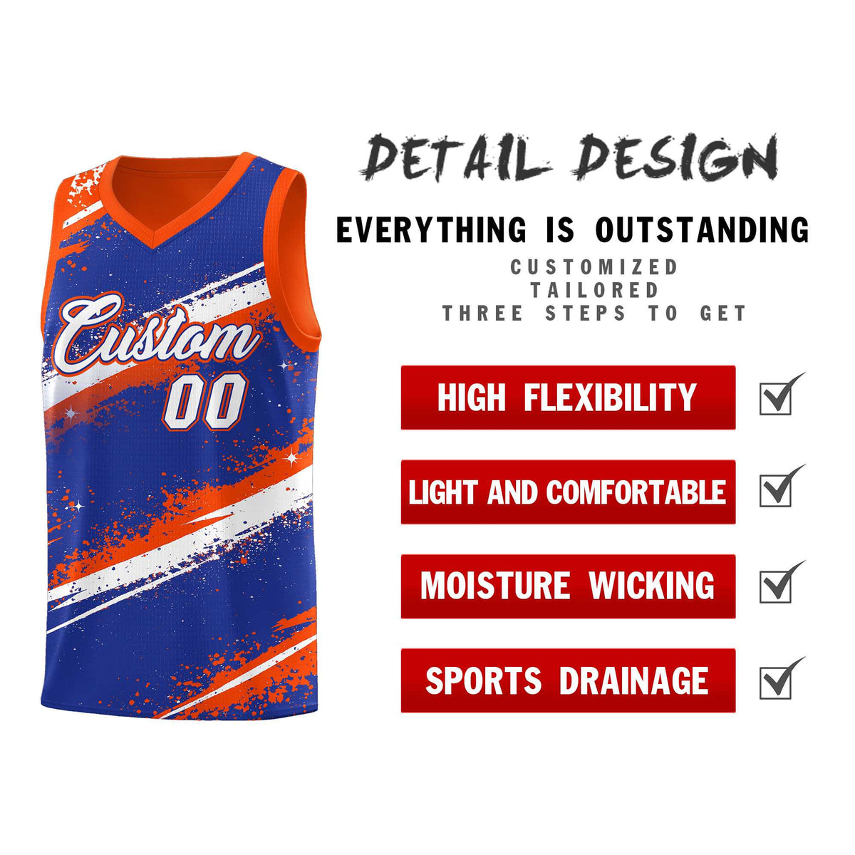 Custom Royal Blue Orange White Basketball Jersey Stellar Strike Series Cosmic Breathable
