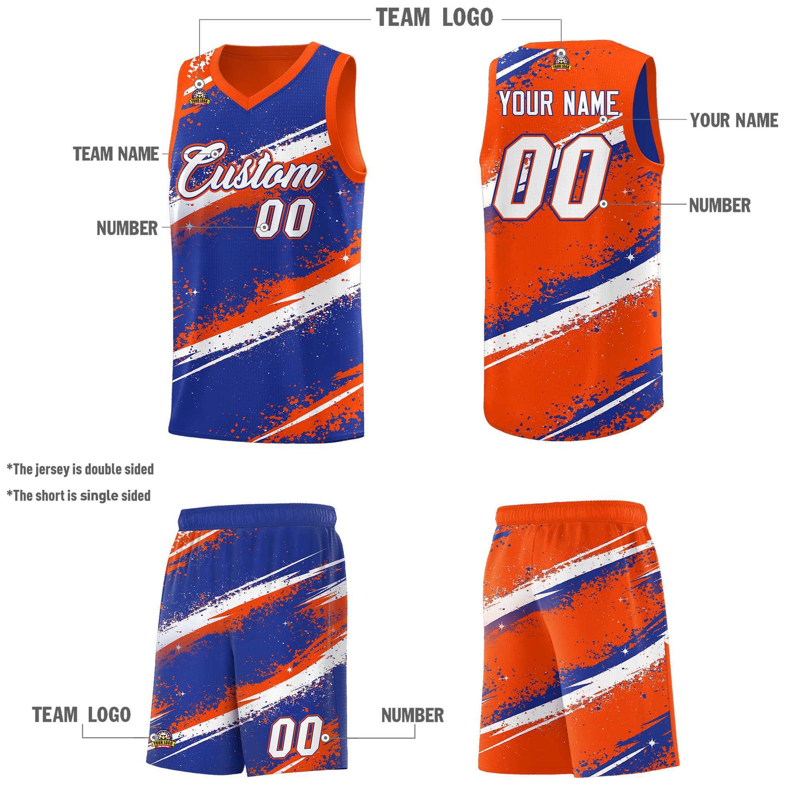 Custom Royal Blue Orange White Basketball Jersey Stellar Strike Series Cosmic Breathable