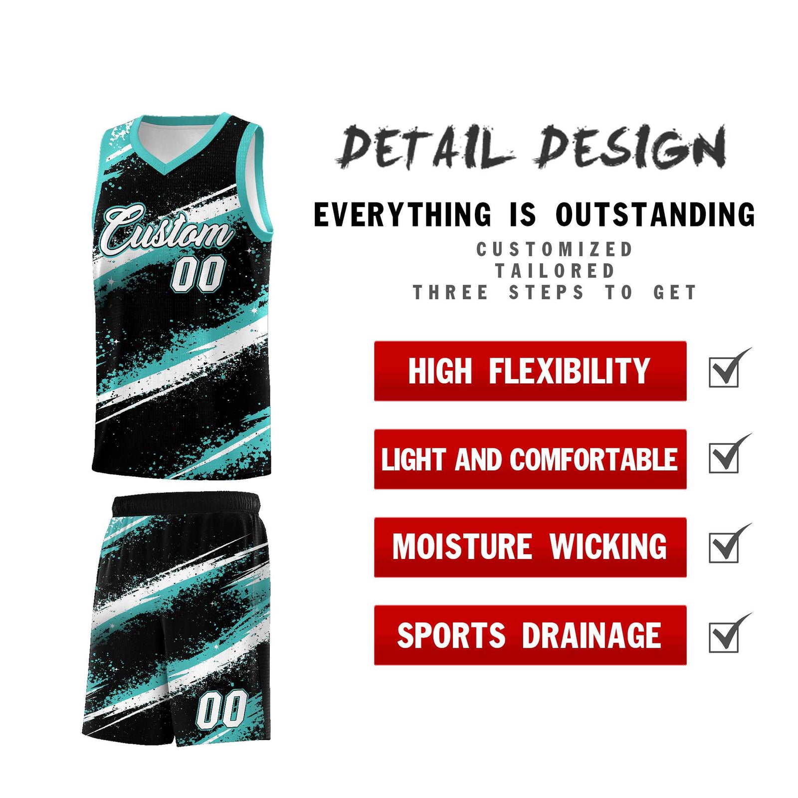 Custom Black Teal-04 White Basketball Jersey Stellar Strike Series Stellar Lightweight