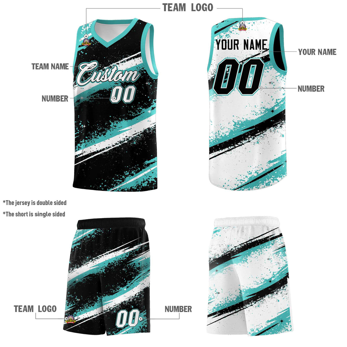 Custom Black Teal-04 White Basketball Jersey Stellar Strike Series Stellar Lightweight