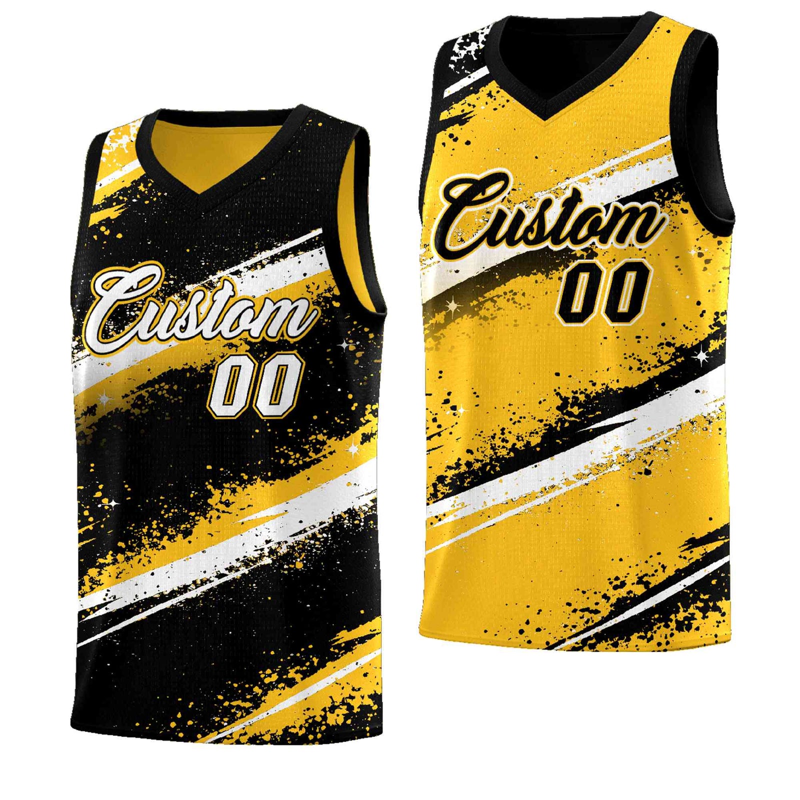 Custom Black Yellow White Basketball Jersey Stellar Strike Series Splash Wrinkle-Resistant