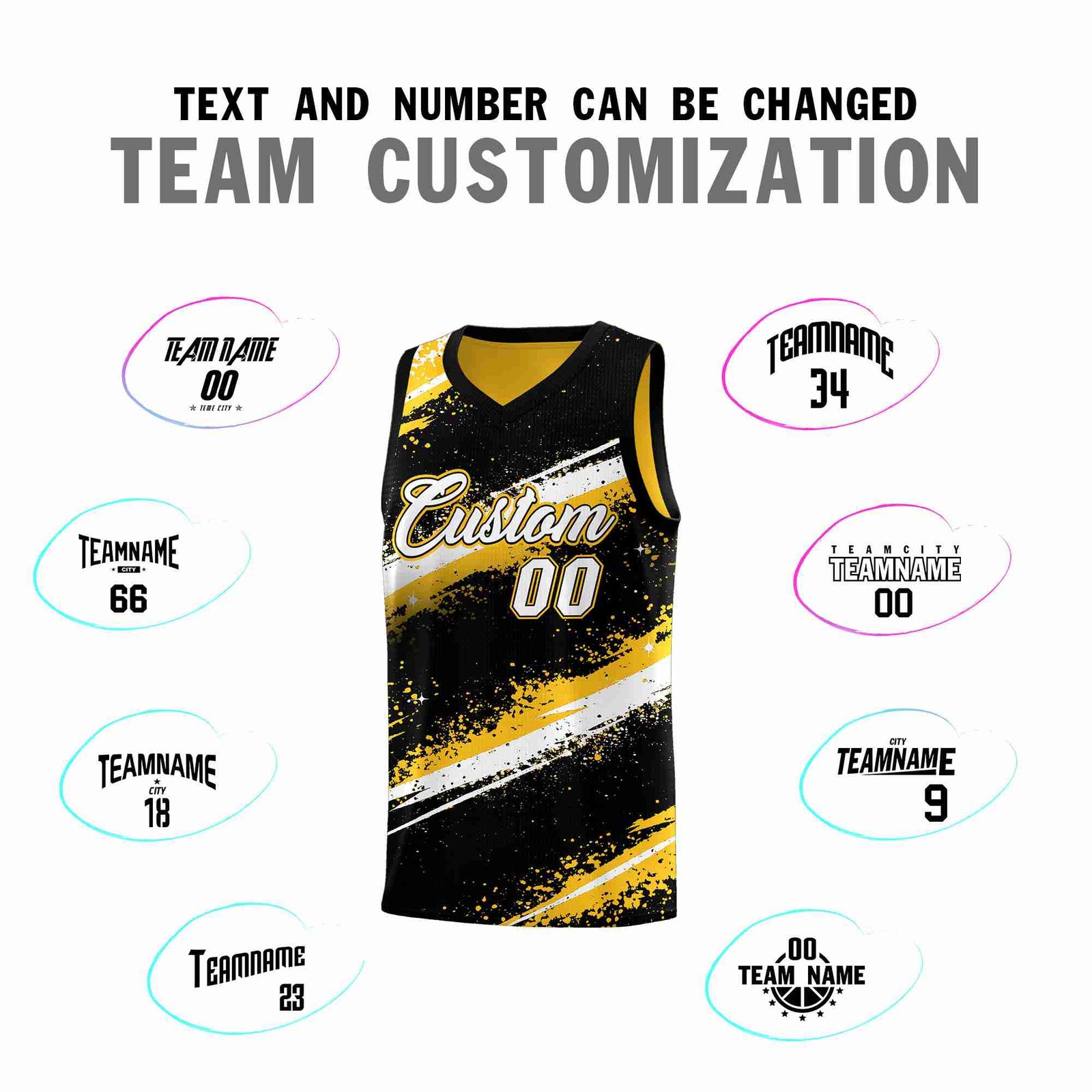 Custom Black Yellow White Basketball Jersey Stellar Strike Series Splash Wrinkle-Resistant