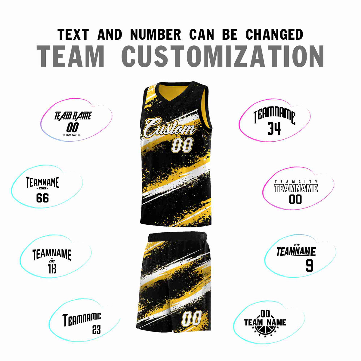 Custom Black Yellow White Basketball Jersey Stellar Strike Series Splash Wrinkle-Resistant