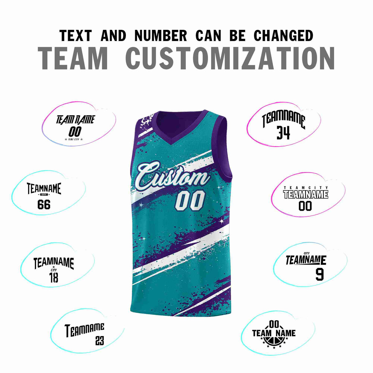 Custom Teal Purple White Basketball Jersey Stellar Strike Series Reversible Drapable