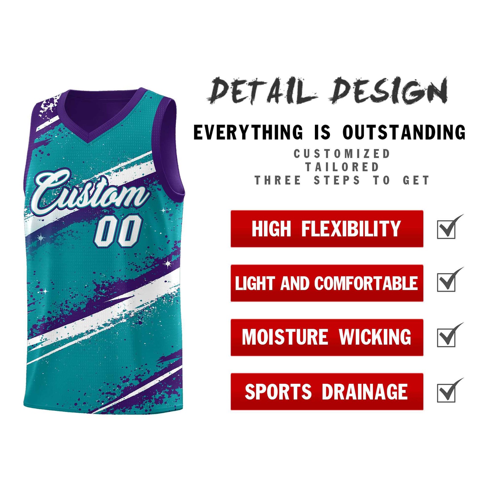 Custom Teal Purple White Basketball Jersey Stellar Strike Series Reversible Drapable