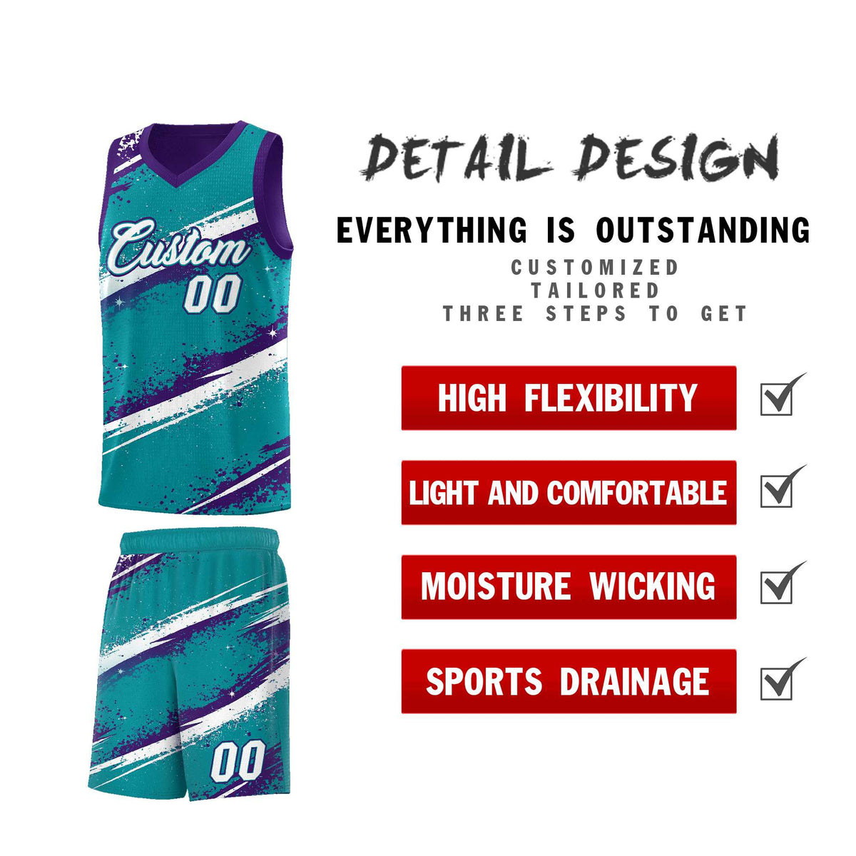 Custom Teal Purple White Basketball Jersey Stellar Strike Series Reversible Drapable