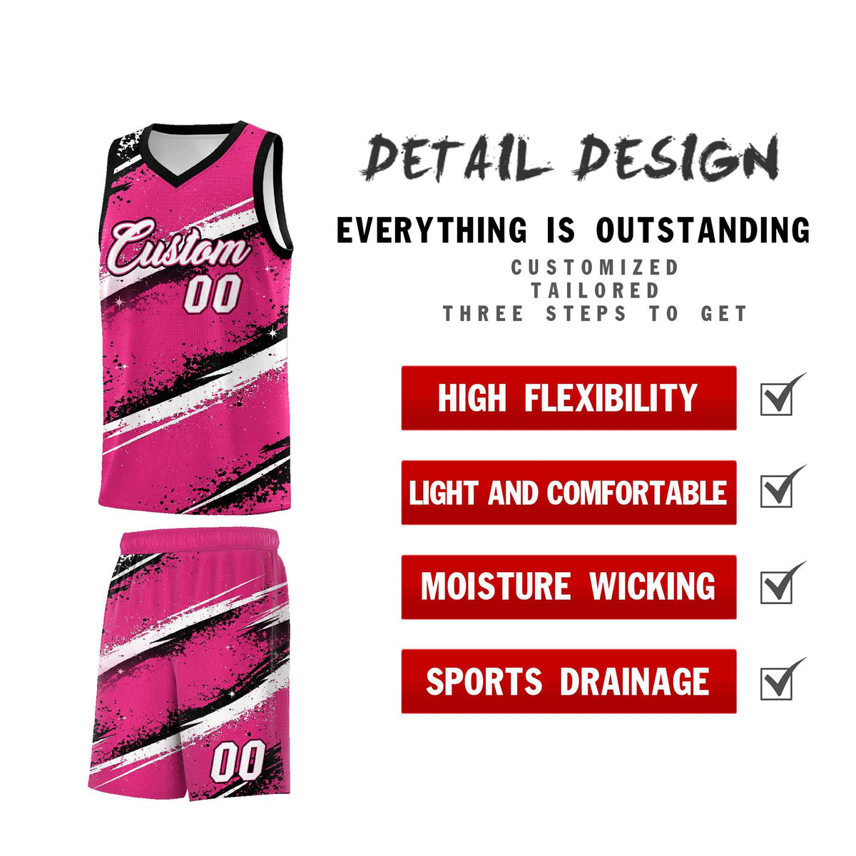 Custom Pink Black White Basketball Jersey Stellar Strike Series Dynamic Sublimation Printing