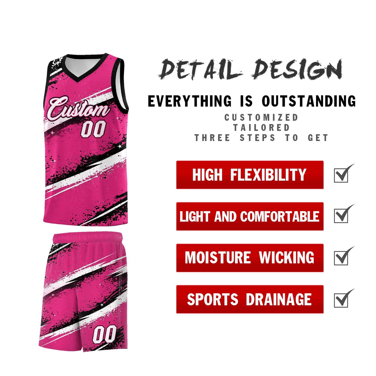 Custom Pink Black White Basketball Jersey Stellar Strike Series Dynamic Sublimation Printing