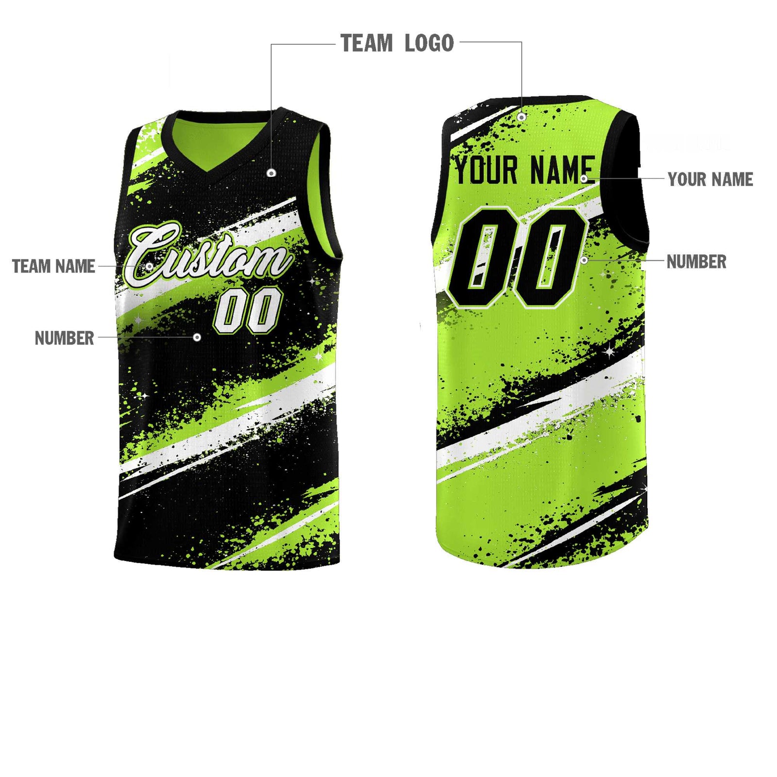 Custom Black Green White Basketball Jersey Stellar Strike Series Velocity Breathable