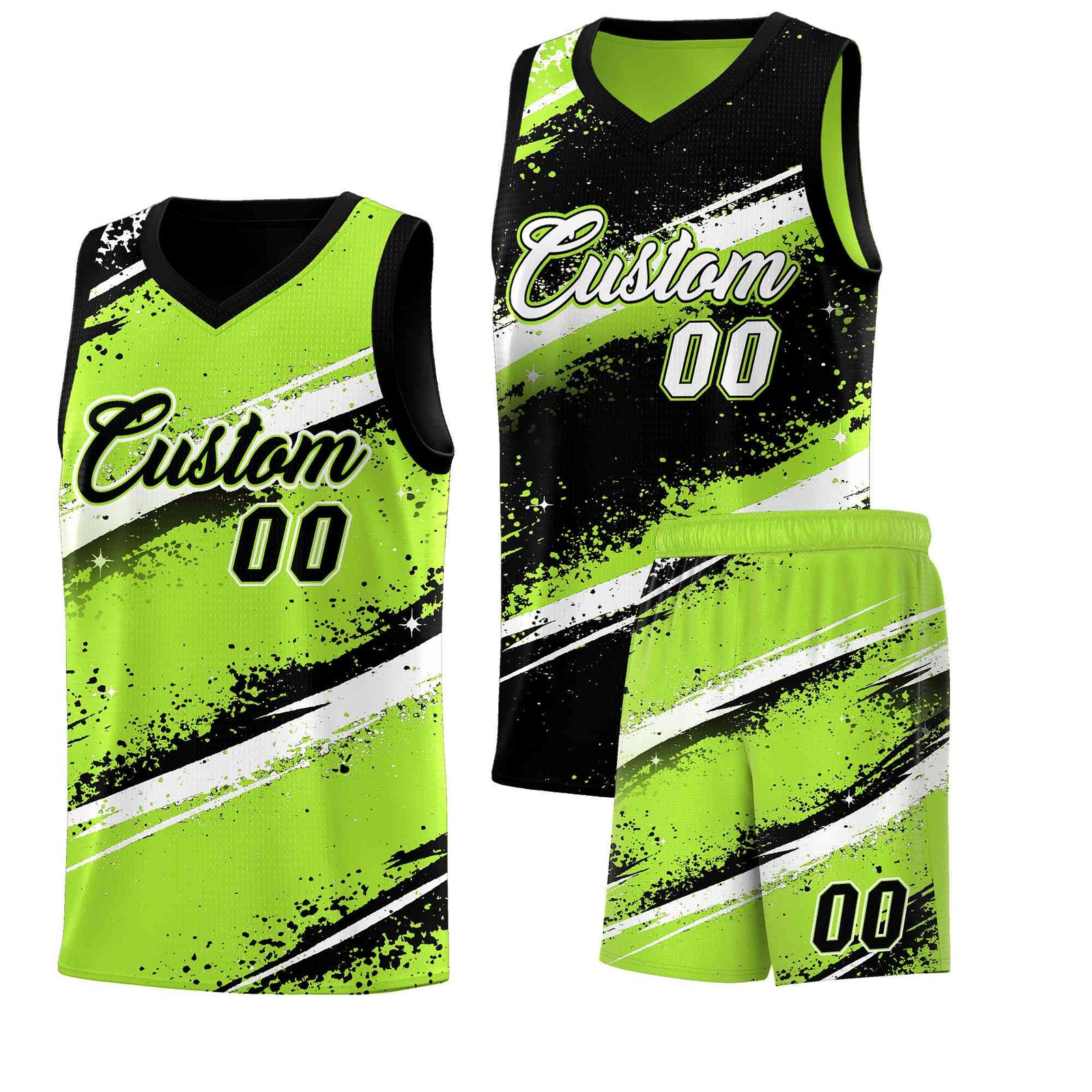 Custom Black Green White Basketball Jersey Stellar Strike Series Velocity Breathable