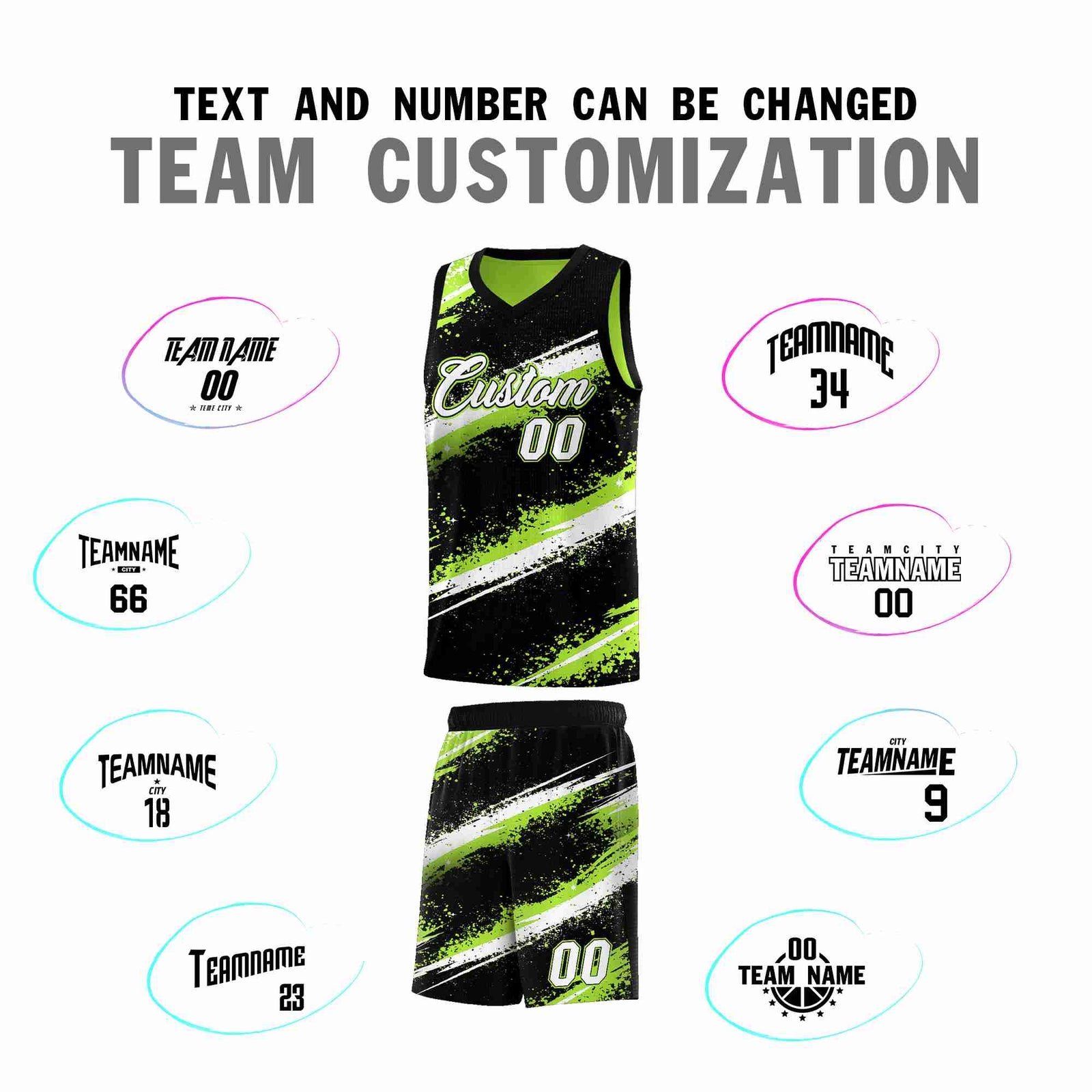 Custom Black Green White Basketball Jersey Stellar Strike Series Velocity Breathable